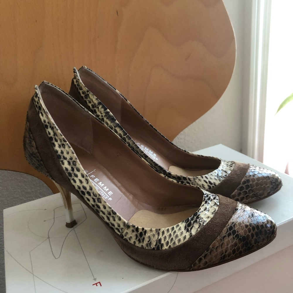 Latitude Femme Suede Snakeskin Leather Stiletto Heels Size 36.5 (US 6) Academia